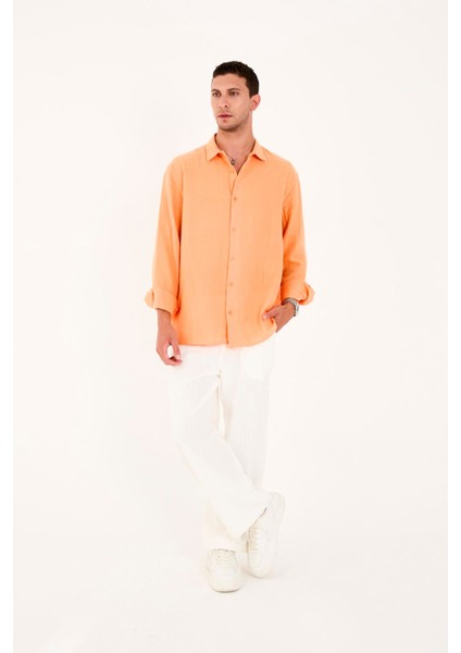 R-6048 Ayaklı Yaka Arka Roba Detaylı Uzun Kol Müslin Gömlek