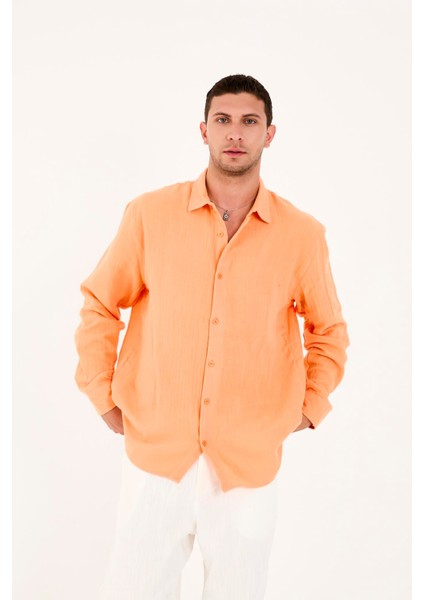 R-6048 Ayaklı Yaka Arka Roba Detaylı Uzun Kol Müslin Gömlek fiyatları