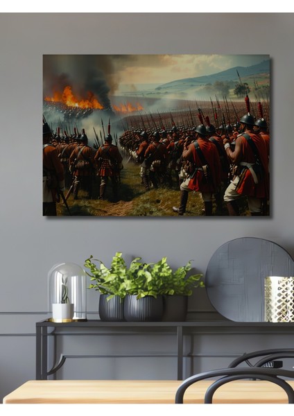 Tarihi Savaş Alanı Yağlı Boya Görünümlü Dekoratif Ahşap Ev/işyeri/ofis Kare Tablo