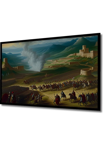 Çerçeve Görünümlü Epik Savaş Alanı Yağlı Boya Görünümlü Dekoratif Ahşap Ev/işyeri/ofis Kare Tablo fiyatları