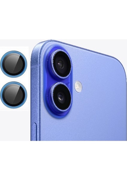 (Kaliteyi Bozmaz) iPhone 16 / 16 Plus Uyumlu Metal Kamera Lacivert Lens Koruyucu