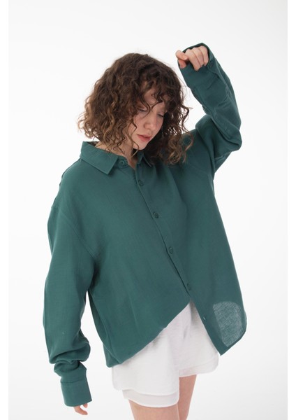 R-6048 Ayaklı Yaka Arka Roba Detaylı Uzun Kol Müslin Gömlek fırsatları