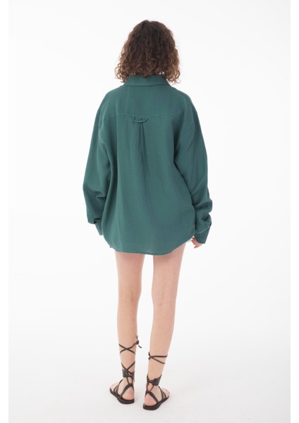 R-6048 Ayaklı Yaka Arka Roba Detaylı Uzun Kol Müslin Gömlek indirimleri