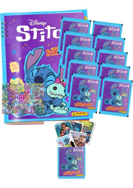 Offical Lisanslı Stitch Disney Super Scrapbook Albüm+10 Paket (50 Adet) Sticker Çıkartma Seti