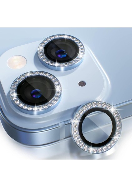 (Kaliteyi Bozmaz) iPhone 15 / 15 Plus Uyumlu Taşlı Kamera Mavi Lens Koruyucu
