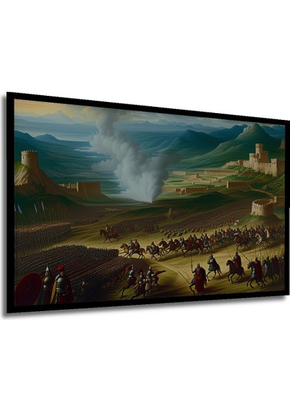 Çerçeve Görünümlü Epik Savaş Alanı Yağlı Boya Görünümlü Dekoratif Ahşap Ev/işyeri/ofis Kare Tablo modelleri
