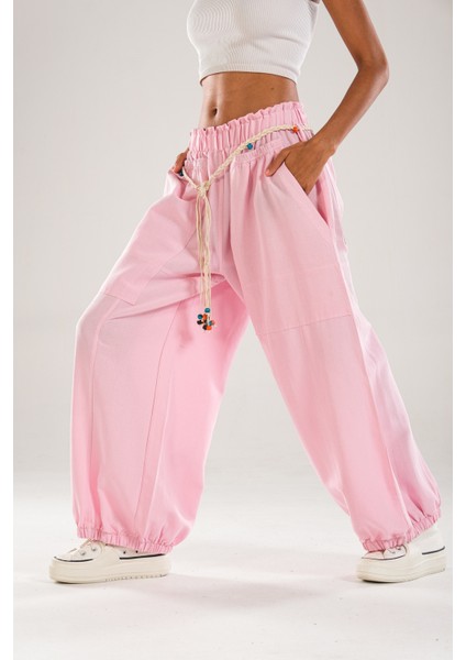 Tasarım Keten Pembe Baggy Pantolon modelleri