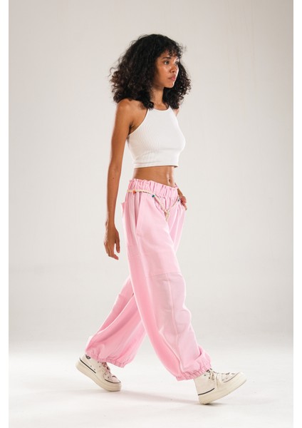 Tasarım Keten Pembe Baggy Pantolon indirimleri