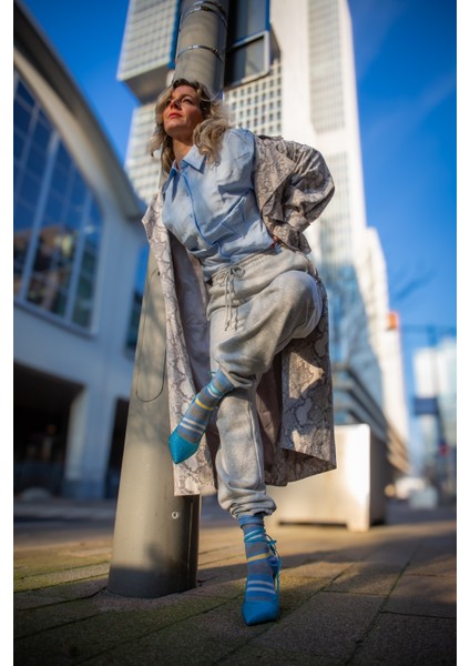 Kadın Bambu Çorap 3'lü Paket Mavi Gri Ekru Çizgili (Beden 36-41) fiyatları