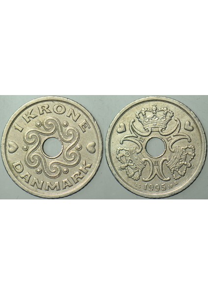 Danimarka 1 Kron 1995 Delikli ve Kalpli.