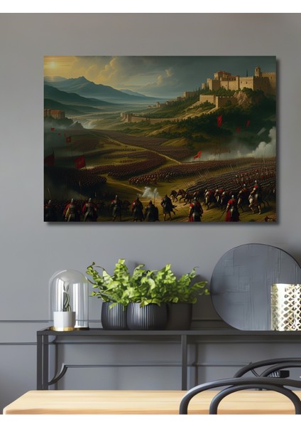 Epik Savaş Alanı Yağlı Boya Görünümlü Dekoratif Ahşap Ev/işyeri/ofis Kare Tablo