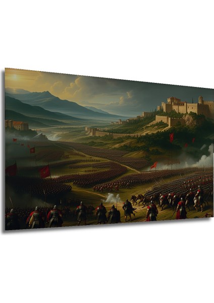 Epik Savaş Alanı Yağlı Boya Görünümlü Dekoratif Ahşap Ev/işyeri/ofis Kare Tablo modelleri