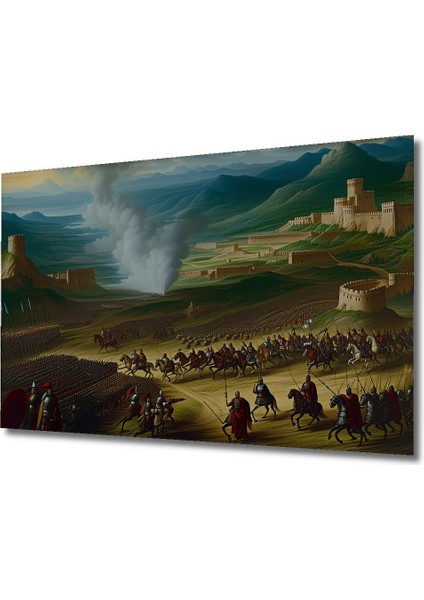 Epik Savaş Alanı Yağlı Boya Görünümlü Dekoratif Ahşap Ev/işyeri/ofis Kare Tablo fiyatları