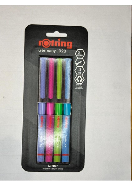 Fineliner, Ince Keçe Uçlu Kalem 0.4 Mm, 4'lü Paket, Canlı Renkler