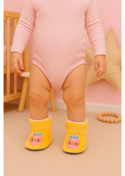 Bebek & Çocuk Kaydırmaz Tabanlı Ev Botu / Panduf / Kışlık Peluş Bot / Çilek Desenli
