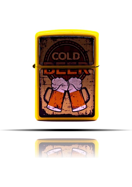 Cold Beer Sarı Retro Cold Beer Bira Desenli Sarı Benzinli Çakmak fiyatları