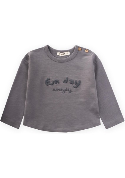 Nakışlı Sweatshirt 1-5 Yaş Gri