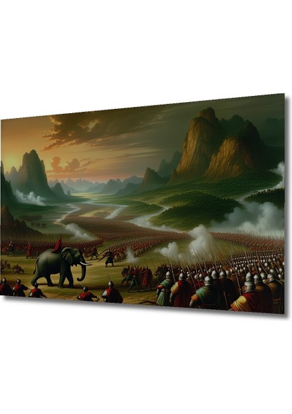 Fil Dişli Yağlı Boya Görünümlü Savaş Alanı Ev/işyeri/ofis Dekoratif Ahşap Kare Tablo fiyatları