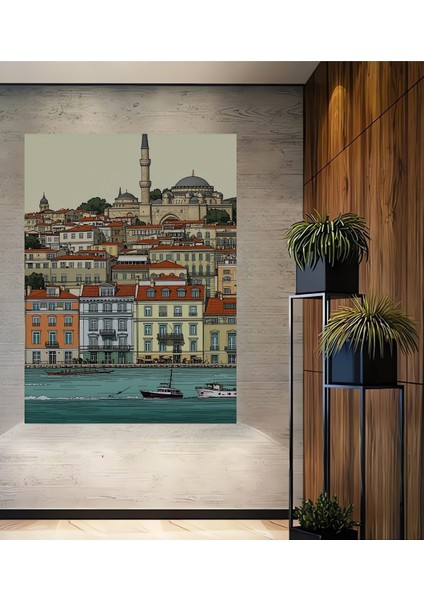 Istanbul Boğazı Tarihi Silüeti Dekoratif Ahşap Ev/işyeri/ofis Kare Tablo