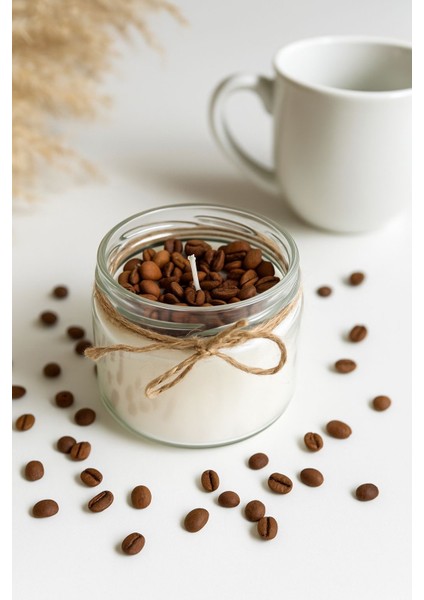 Likya Kahve Kokulu El Yapımı Mum – Kahve Çekirdekli Tasarım, %100 Doğal Soya Wax, 330 gr