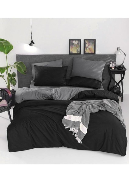 Natural Çift Taraflı Çift Kişilik Nevresim Takımı Siyah Gri