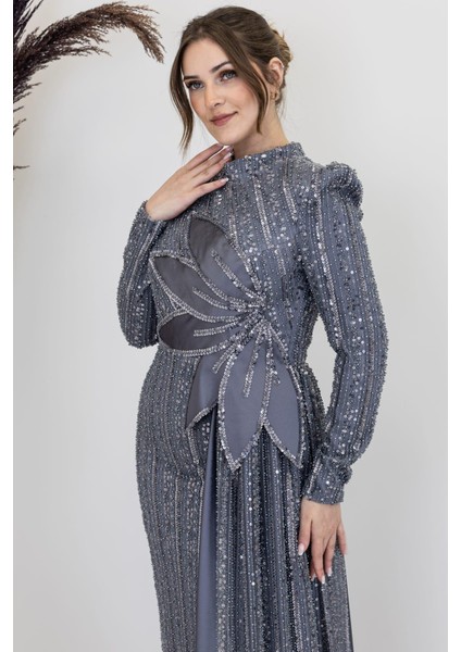 Bergüzar Tesettür Abiye Gri