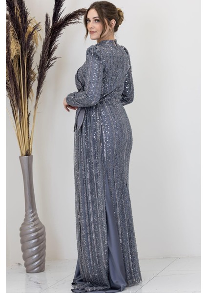 Bergüzar Tesettür Abiye Gri