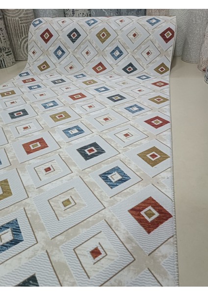 Elit Renkli Multi Kaymaz Tabanlı Kesme Yıkanabilir Hali Yolluk