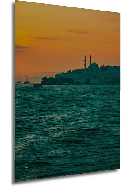 Gün Batımı Istanbul Silüeti Yağlı Boya Görünümlü Dekoratif Ahşap Ev/işyeri/ofis Kare Tablo modelleri