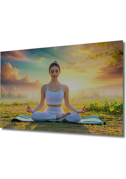 Yoga Yapan Kadın Huzurlu Doğa Manzarası Yağlı Boya Görünümlü Dekoratif Ahşap Ev/işyeri/ofis Tablo fiyatları