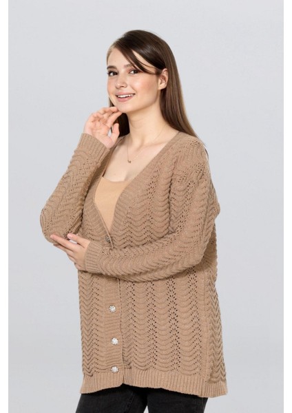 Kadın Uzun Simli Örgü Hırka FLT1006