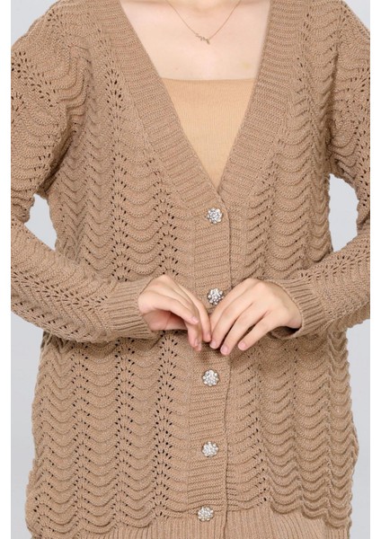 Kadın Uzun Simli Örgü Hırka FLT1006 fırsatları