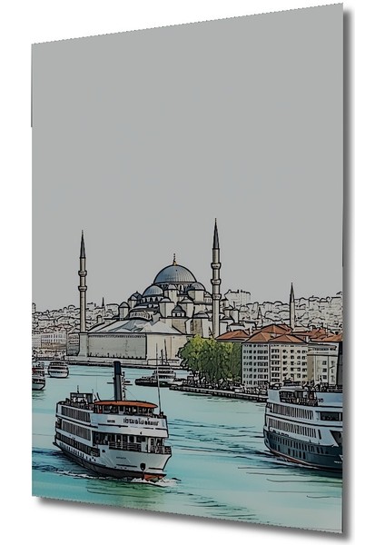 Istanbul Silüeti Kara Kalem Görünümlü Dekoratif Ahşap Ev/işyeri/ofis Kare Tablo fiyatları
