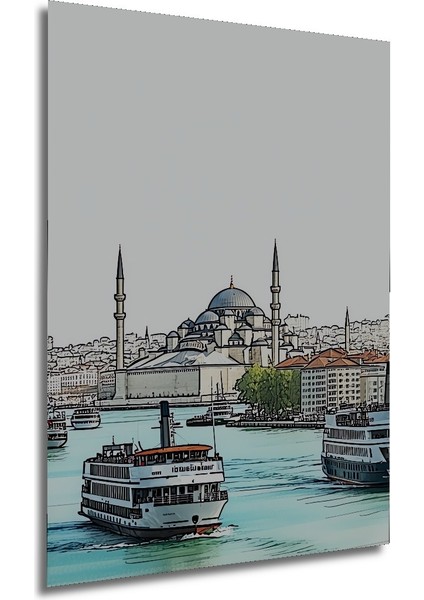 Istanbul Silüeti Kara Kalem Görünümlü Dekoratif Ahşap Ev/işyeri/ofis Kare Tablo modelleri