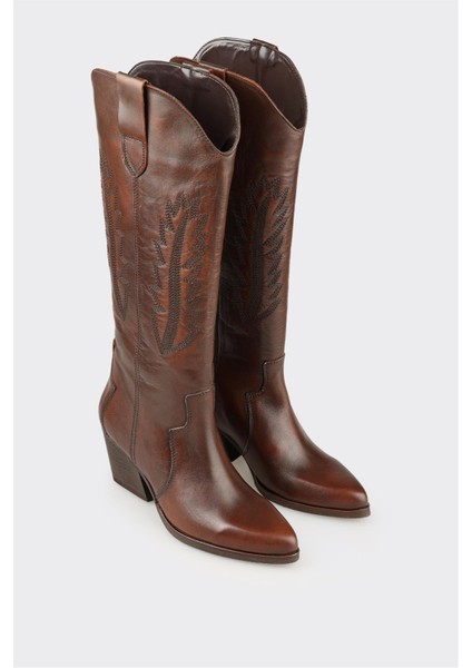 Kahve Deri Kadın Western Çizme fiyatları