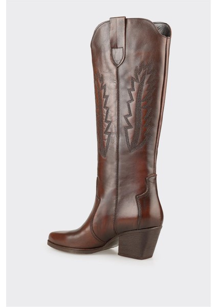 Kahve Deri Kadın Western Çizme modelleri