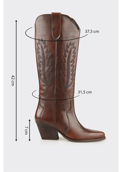 Kahve Deri Kadın Western Çizme indirimleri