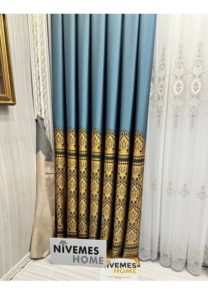 Nivemeshome Side FT632057 V- 2504 Turkuaz 1/3 Sık Pileli Fon Perde Apm