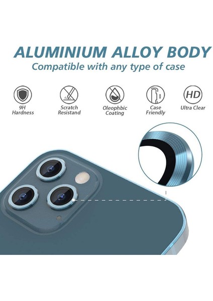 (Kaliteyi Bozmaz) iPhone 12 Pro Max Uyumlu Kamera Koruyucu Lens Mercek Mavi Metal Çerçeveli fiyatları