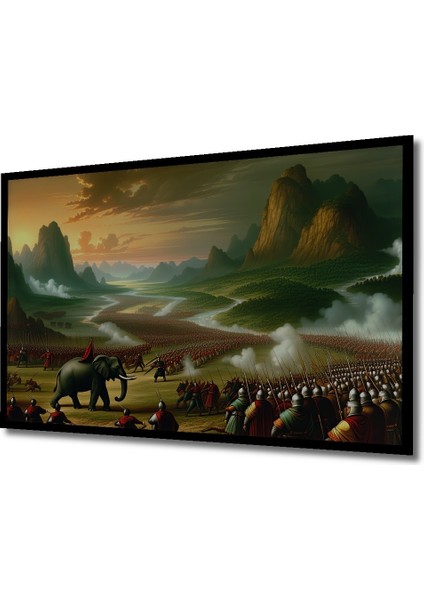 Çerçeve Görünümlü Fil Dişli Yağlı Boya Görünümlü Savaş Alanı Işyeri/ofis Dekoratif Ahşap Kare Tablo fiyatları