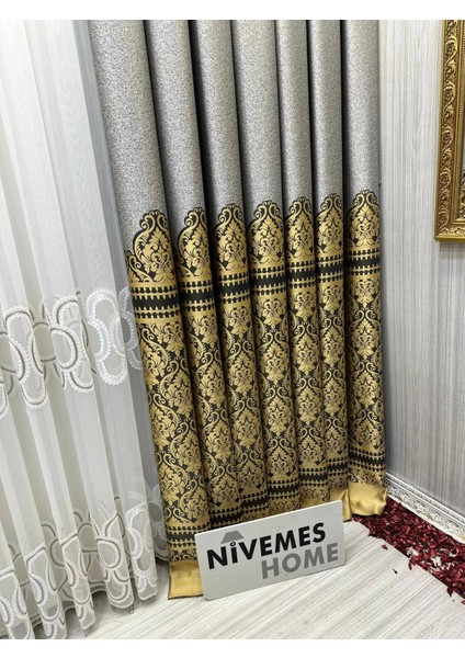 Nivemeshome Side Gri-Gold FT632057 V-2503 1/3 Sık Pileli Fon Perde Apm