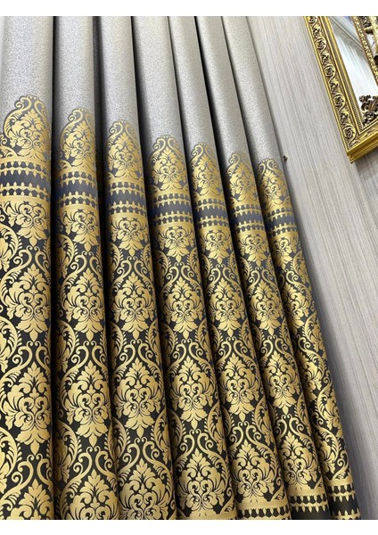 Nivemeshome Side Gri-Gold FT632057 V-2503 1/3 Sık Pileli Fon Perde Apm modelleri