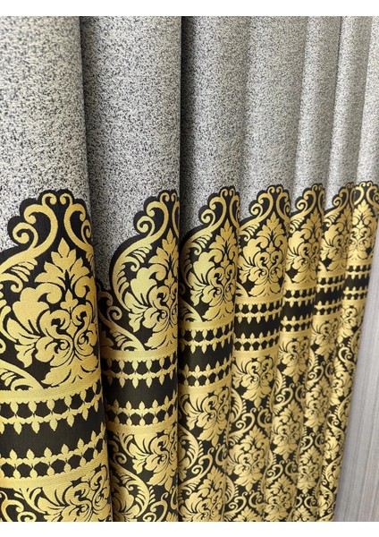 Nivemeshome Side Gri-Gold FT632057 V-2503 1/3 Sık Pileli Fon Perde Apm