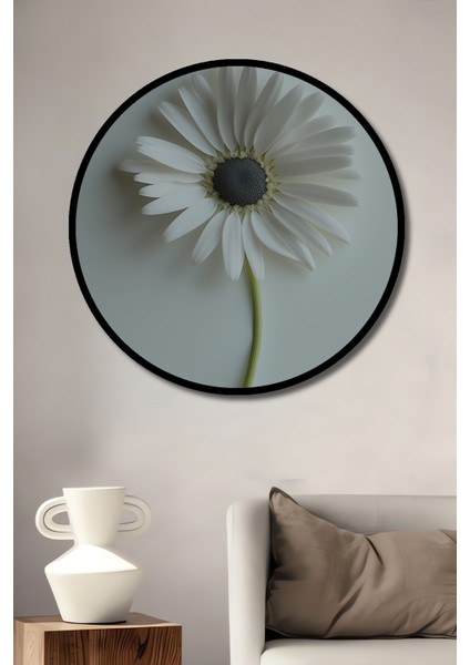 Çerçeve Görünümlü Minimalist Beyaz Papatya Dekoratif Ahşap Ev/işyeri/ofis Yuvarlak Tablo