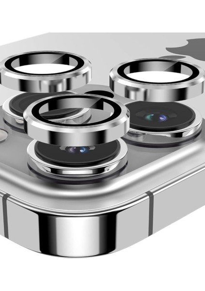 (Kaliteyi Bozmaz) iPhone 14 Pro Max / 14 Pro Uyumlu Gümüş Safir Kamera Lens Koruyucu Takma Aparatlı Kolay Kurulum