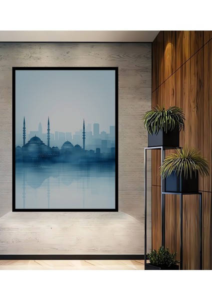 Çerçeve Görünümlü Istanbul Silüeti Sulu Boya Görünümlü Dekoratif Ahşap Ev/işyeri/ofis Kare Tablo