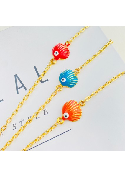 Mineli Bileklik Deniz Kabuğu Bileklik Pirinç Gold 17+5cm modelleri