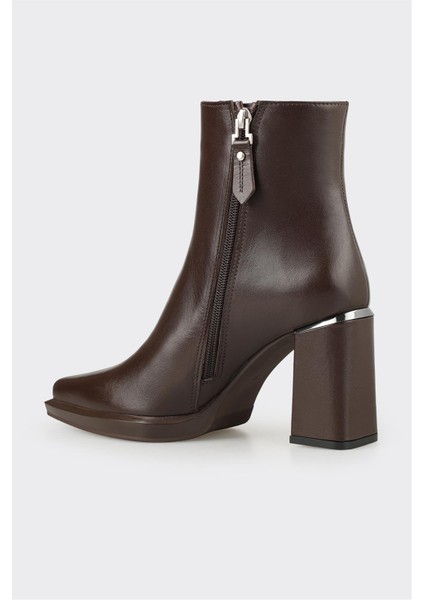 Kahve Deri Kadın Topuklu Bot modelleri