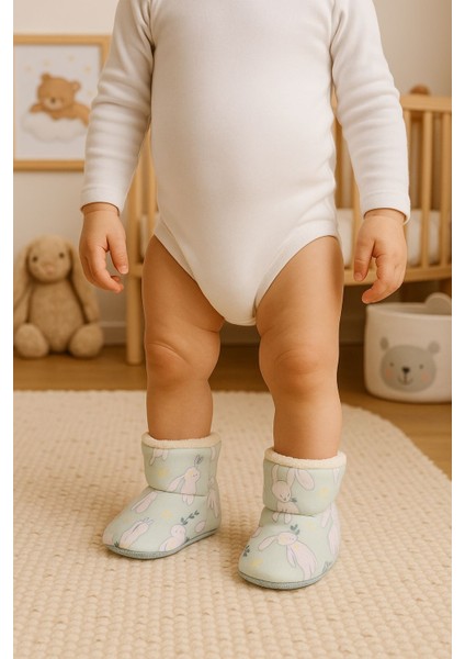 Bebek & Çocuk Kaydırmaz Tabanlı Ev Botu / Panduf / Kışlık Peluş / Baskı Desenli