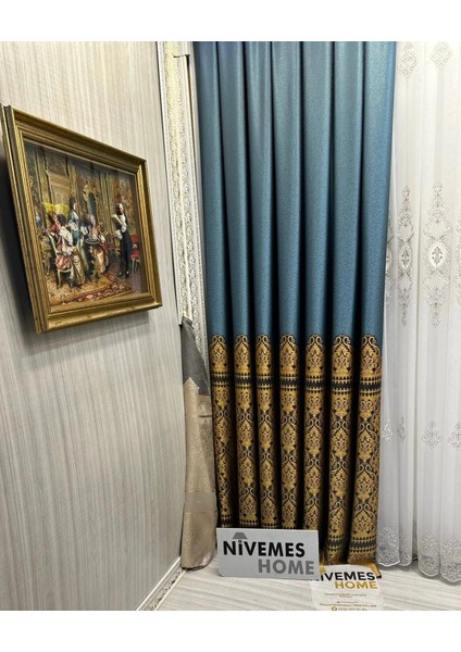 Nivemeshome Side FT632057 V- 2504 Turkuaz 1/3 Sık Pileli Fon Perde Apm fırsatları